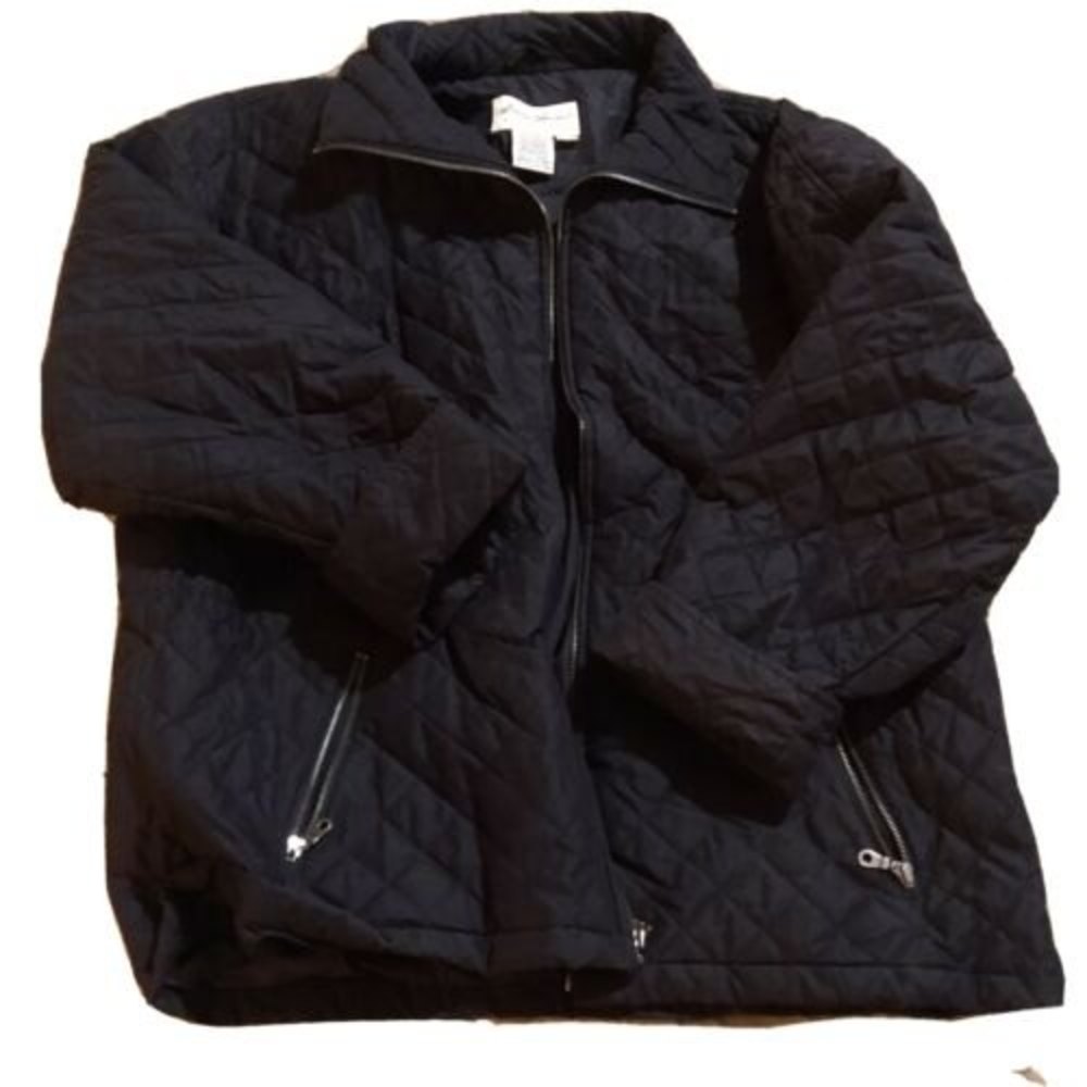 EDDIE BAUER Diamond Quilted Jacket Womens Plus XL Black Full Zip ThermaLoft coat